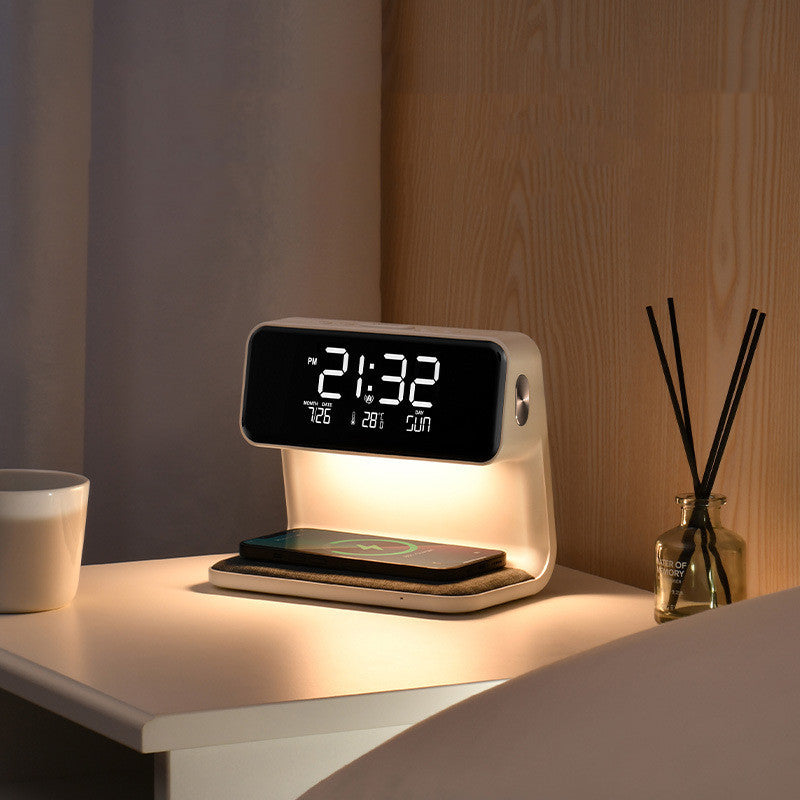 Creative 3 In 1 Bedside Lamp LCD Screen Alarm Clock Wireless Phone Charger