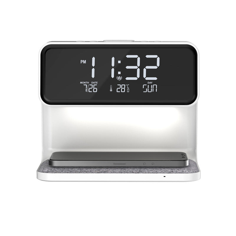 Creative 3 In 1 Bedside Lamp LCD Screen Alarm Clock Wireless Phone Charger
