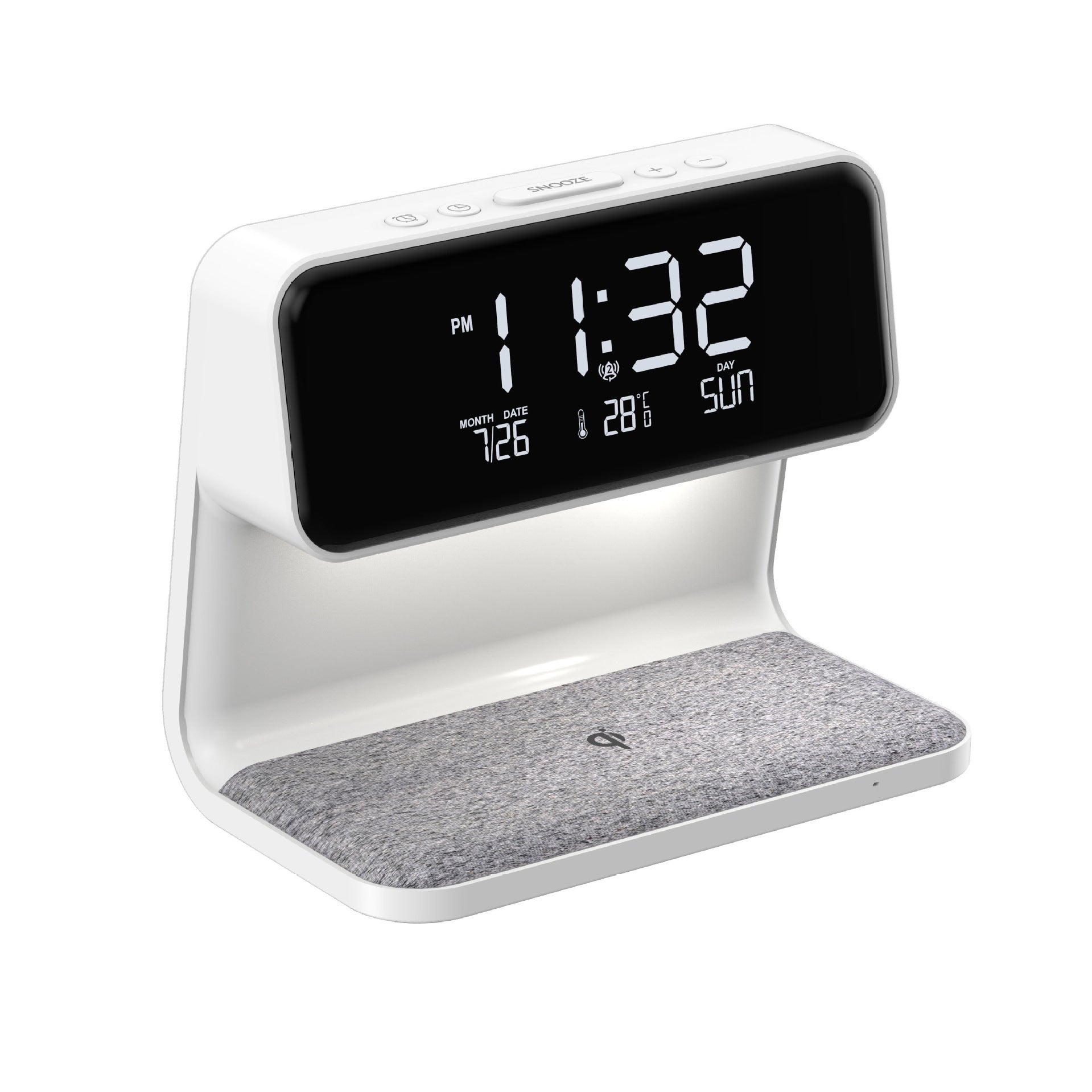 Creative 3 In 1 Bedside Lamp LCD Screen Alarm Clock Wireless Phone Charger